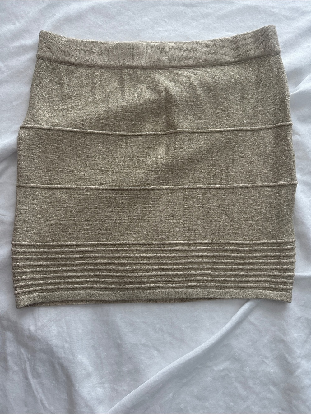 Ya Los Angeles Gold Beige Ribbed Knit Mini Skirt